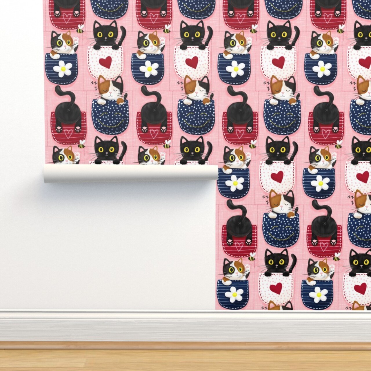 Whimsical Kittens Cat Custom Removable Wallpaper by Spoonflower Peel & Stick Wallpaper 2FT Wide